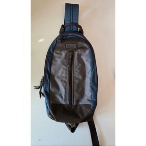 Coach Nylon Leather Trim Sling Bag Backpack Messenger Bag Blue Brown‎